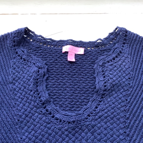 LILLY Pulitzer Keating navy blue pom Pom sweater caftan poncho XS - Picture 3 of 9